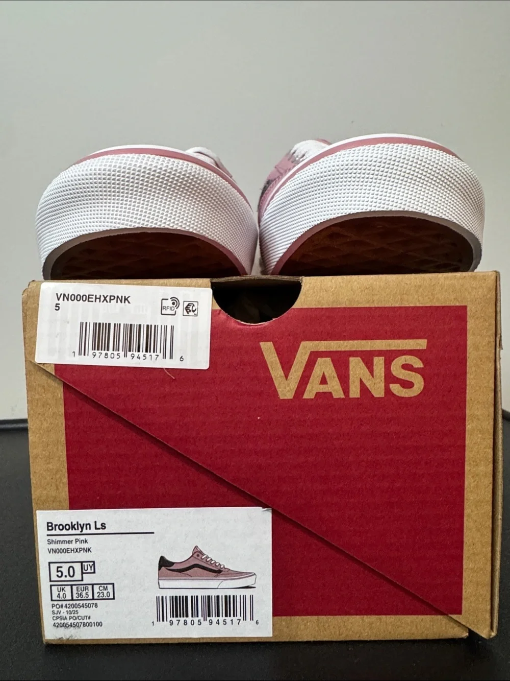 Vans Brooklyn Kids Girls Shimmer Pink Canvas Sneakers Youth Size 5 New NIB